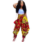 Women's Pants Print Wide-Leg Pants belted Casual Pants