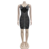 Women's Fashion Beaded Mesh straps Sleeveless club Dress