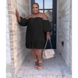 Fashion Plus Size Women's Chiffon Pufff Sleeve Drape Pleated off shoulder loose Dress