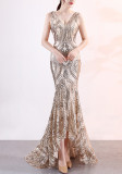 Evening dress female v-neck sexy sequins mermaid party dress dinner dress