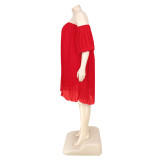 Fashion Plus Size Women's Chiffon Pufff Sleeve Drape Pleated off shoulder loose Dress