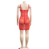 Women's Fashion Beaded Mesh straps Sleeveless club Dress