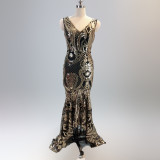 Evening dress female v-neck sexy sequins mermaid party dress dinner dress