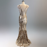 Evening dress female v-neck sexy sequins mermaid party dress dinner dress