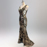 Evening dress female v-neck sexy sequins mermaid party dress dinner dress