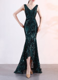 Evening dress female v-neck sexy sequins mermaid party dress dinner dress