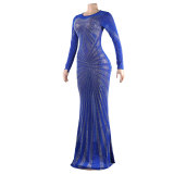 Sexy Rhinestone Beaded Long Sleeve Evening Dress