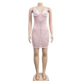 Women's Fashion Beaded Mesh straps Sleeveless club Dress