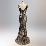Evening dress female v-neck sexy sequins mermaid party dress dinner dress