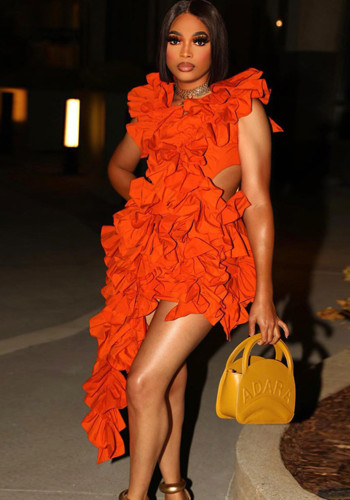 Women's Sleeveless Low Back Mini Dress Irregular Ruffled Curled Sexy Dress