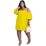 Fashion Plus Size Women's Chiffon Pufff Sleeve Drape Pleated off shoulder loose Dress