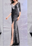 Long-sleeved evening dress women autumn fashion sexy velvet Slim Fit fishtail Formal Party long Dress Prom Dress