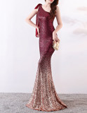 Women Gradient Sequins Formal Party Maxi Mermaid Evening Dress