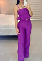 Women Strapless Ruffled Top And Pant Two-Piece Set Women Strapless Ruffled Top And Pant Two-Piece Set