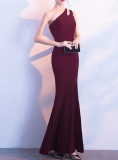 Women One Shoulder Cutout Formal Party Maxi Mermaid Evening Dress