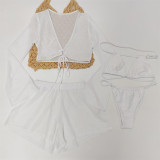 Women mesh sexy bikini beachwear four-piece set