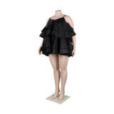 Plus Size Women Suspenders Cascading Ruffles Dress