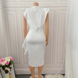 Plus Size Women Solid Irregular Slit Formal Party Dress