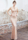 Women Elegant Hater Neck Sleeveless Formal Party Maxi Mermaid Evening Dress