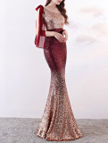 Women Gradient Sequins Formal Party Maxi Mermaid Evening Dress
