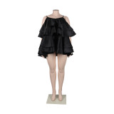Plus Size Women Suspenders Cascading Ruffles Dress