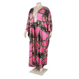Ladies Plus Size Print Long Robe and Shorts Two-Piece Set