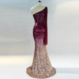 Women Gradient Sequins Formal Party Maxi Mermaid Evening Dress