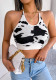 Women Casual Cow Print Knitting Camisole Crop Top