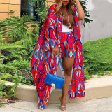 Ladies Plus Size Print Long Robe and Shorts Two-Piece Set