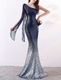 Women Gradient Sequins Formal Party Maxi Mermaid Evening Dress