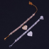 Women Fashion Rhinestone Heart Fully-jewelled Pendant Anklet Ankle Chain