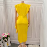 Plus Size Women Solid Irregular Slit Formal Party Dress