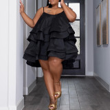 Plus Size Women Suspenders Cascading Ruffles Dress