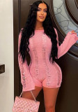 Women Sexy Off Shoulder Cutout Ripped Backless Knitting Bodycon Romper