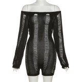 Women Sexy Off Shoulder Cutout Ripped Backless Knitting Bodycon Romper