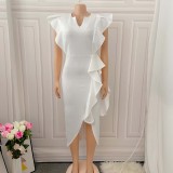 Plus Size Women Solid Irregular Slit Formal Party Dress