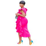 Plus Size Women Solid Irregular Slit Formal Party Dress