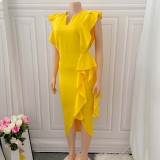 Plus Size Women Solid Irregular Slit Formal Party Dress