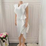 Plus Size Women Solid Irregular Slit Formal Party Dress