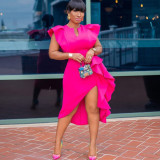 Plus Size Women Solid Irregular Slit Formal Party Dress