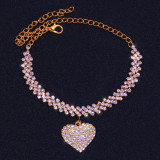 Women Fashion Rhinestone Heart Fully-jewelled Pendant Anklet Ankle Chain