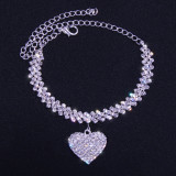 Women Fashion Rhinestone Heart Fully-jewelled Pendant Anklet Ankle Chain