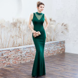 Women Elegant Mesh Sleeveless Formal Party Maxi Mermaid Evening Dress