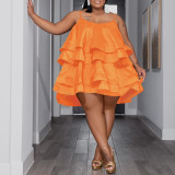 Plus Size Women Suspenders Cascading Ruffles Dress