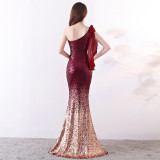 Women Gradient Sequins Formal Party Maxi Mermaid Evening Dress