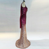 Women Gradient Sequins Formal Party Maxi Mermaid Evening Dress
