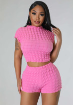 Women Casual Popcorn Sleeveless Top Short Two-Piece Set Women Casual Popcorn Sleeveless Top Short Two-Piece Set
