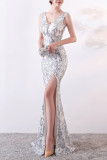 Mesh Embroidered Sequins Long Slim Mermaid Dress Women Formal Fashion Party Dress
