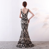 Mesh Embroidered Sequins Long Slim Mermaid Dress Women Formal Fashion Party Dress