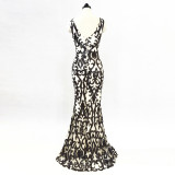 Mesh Embroidered Sequins Long Slim Mermaid Dress Women Formal Fashion Party Dress